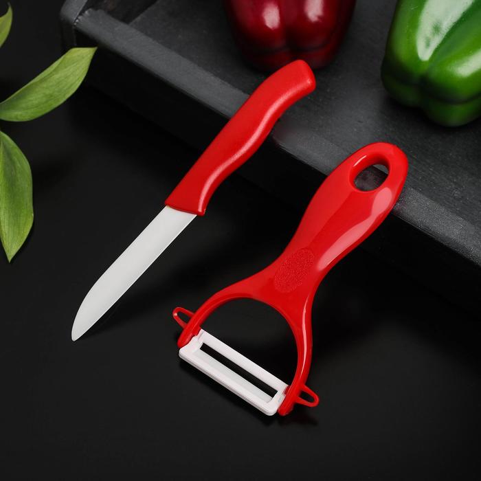 фото Набор кухонный доляна, 2 предмета: нож 7 см, овощечистка цвет микс