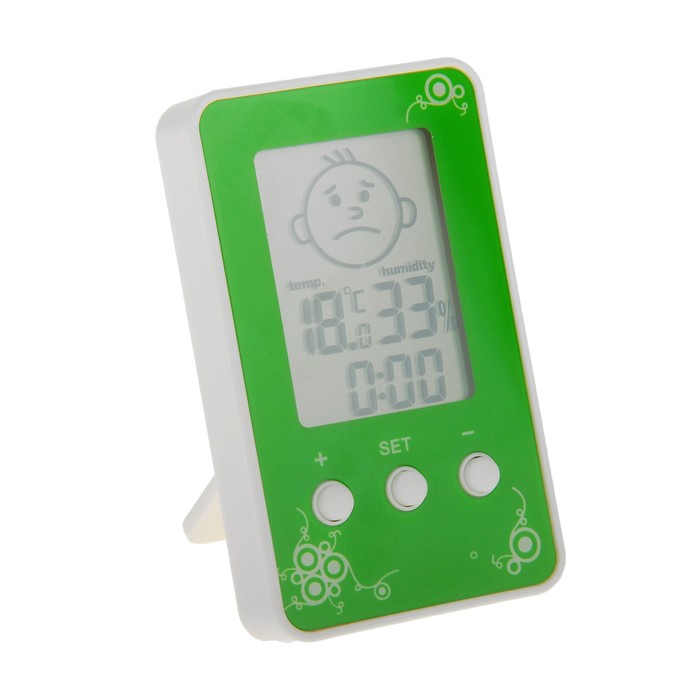 Термометр LuazON LTR-12, электронный, указатель влажности, часы, МИКС