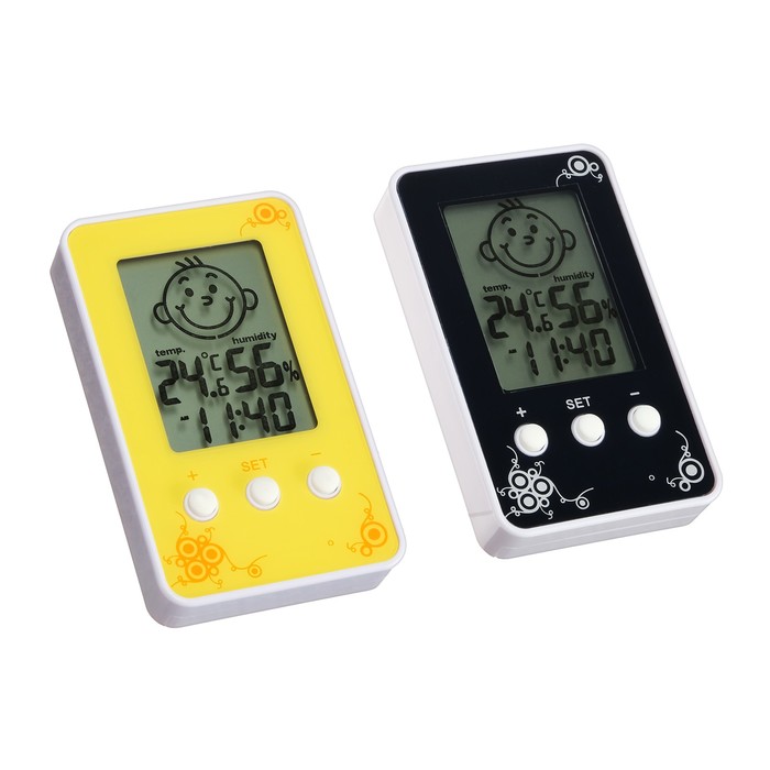 Термометр LuazON LTR-12, электронный, указатель влажности, часы, МИКС