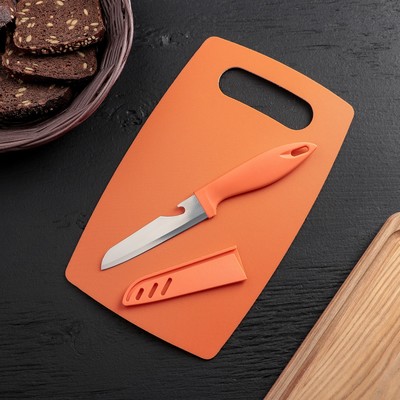 Набор кухонный Доляна, 2 предмета: доска разделочная противоскользящая прямоугольная 25×15 см, нож, цвет МИКС