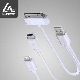 Кабель 3 в 1 LuazON, microUSB/Lightning/iPhone 30-pin - USB, 1 А, 0.2 м, белый Ош