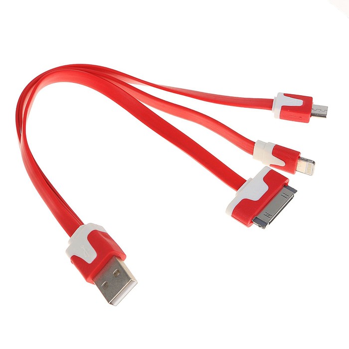 Провод USB - 3 в 1, для iPhone 4/5/microUSB, плоский, МИКС