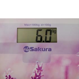 Весы напольные Sakura SA-5072LF, электронные, до 180 кг, 1хCR2032, стекло, "лаванда" от Сима-ленд