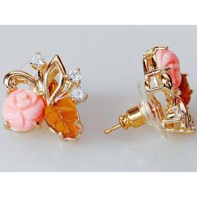 

Серьги с кораллом и тигровым глазом "Чародейка", позолота с родированием