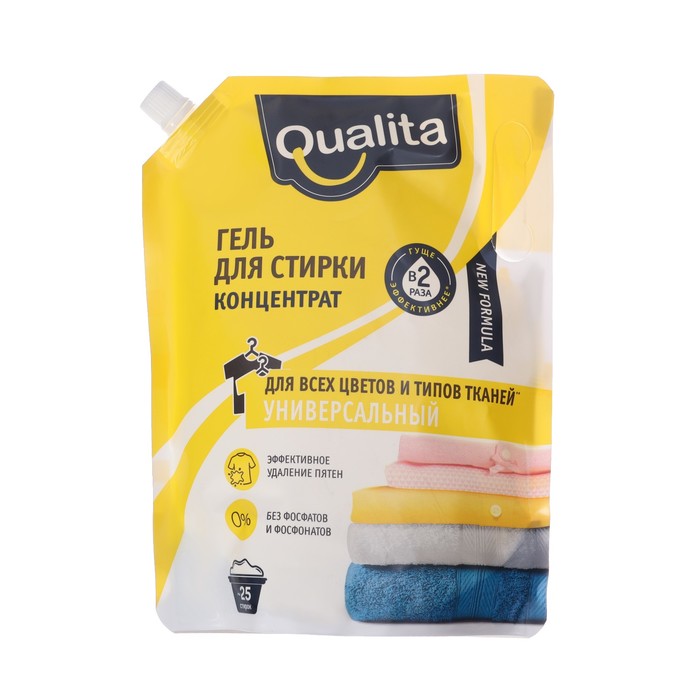 Жидкое средство для стирки Qualita, гель, универсальное, 1 л жидкое средство для стирки qualita гель для цветных тканей 1 л