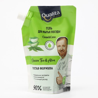 Средство для мытья посуды Qualita Creen tea & Aloe, 500 мл - Фото 1