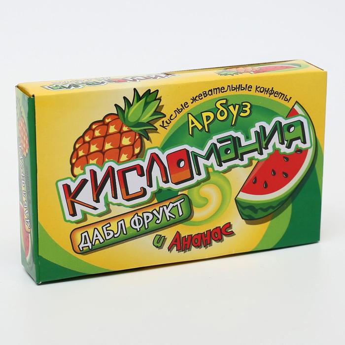

Жевательные конфеты «Кисломания дабл фрукт», арбуз и ананас, 16 г