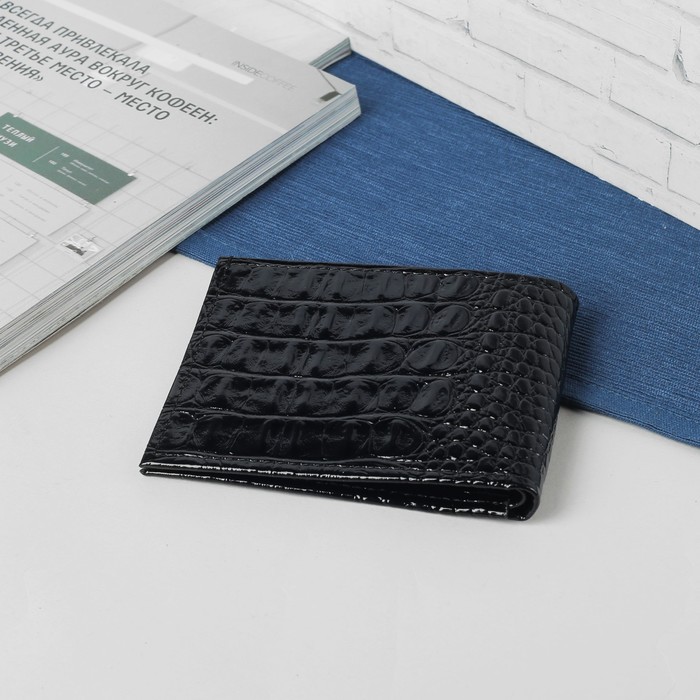 Портмоне, 1 отделение, чёрный кайман