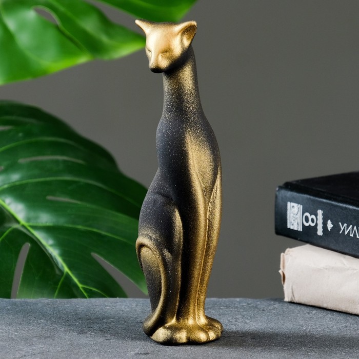 Фигура Кошка Багира голова влево черная/золото 5х5х20см фигура кошка багира лежачая роспись черная 7х27х10см