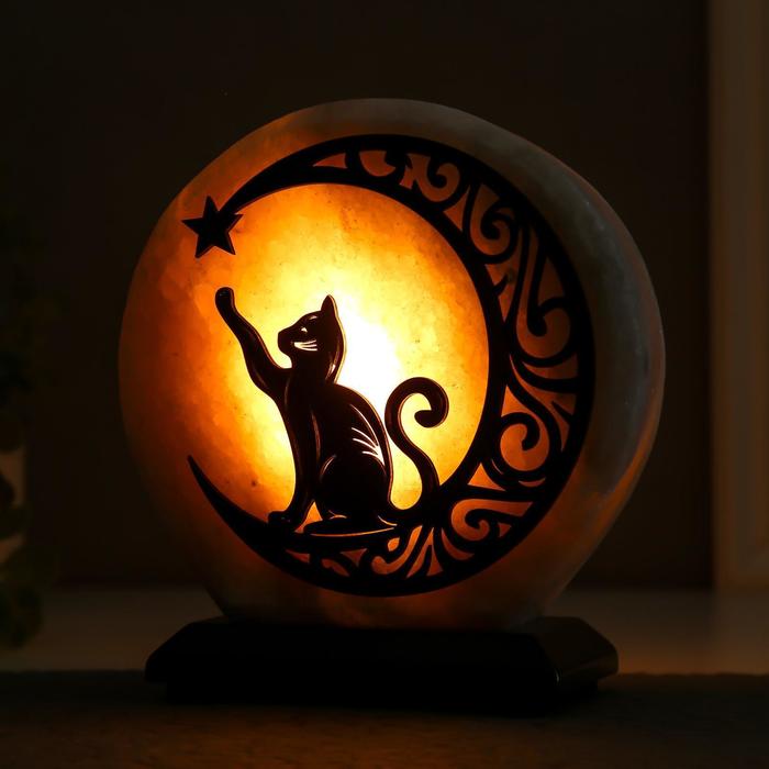 Соляной светильник с диммером "Кот со звездой" круглый 2кг, Е14 15Вт, 18х16х8см 6579839
