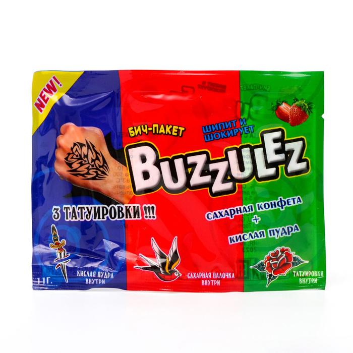 

Конфета Buzzulez сахарная, с кислой пудрой (3 татуировки), 11 г