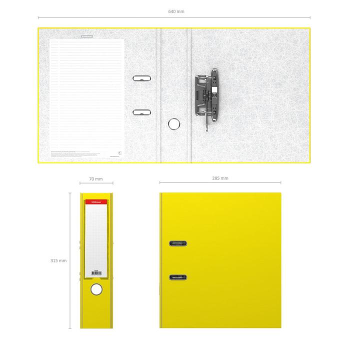 Папка–регистратор А4, корешок 70 мм, ErichKrause Neon, с арочным механизмом, неоновая, жёлтая, до 450 листов