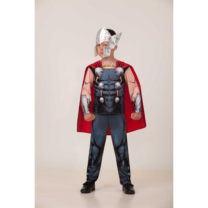 Карнавальный костюм «Тор», куртка с плащом, брюки, шлем, р. 28, рост 110 см
