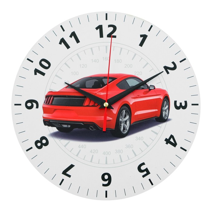 Часы настенные Красный автомобиль, плавный ход, d=24 см