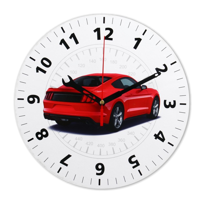 фото Часы настенные "красный автомобиль", плавный ход, d=24 см соломон