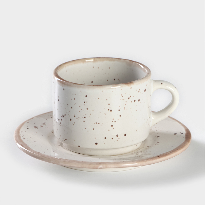 Чайная пара фарфоровая Punto bianca, 2 предмета: чашка 200 мл, блюдце d=15,5 см кофейная пара фарфоровая punto bianca чашка 80 мл блюдце d 6 см