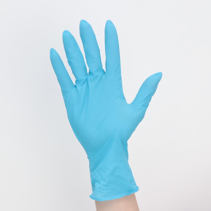 Перчатки хозяйственные нитриловые неопудренные Доляна, размер L, повышенной прочности, 4 гр, 100 шт/уп, цена за 1 перчатку, цвет голубой