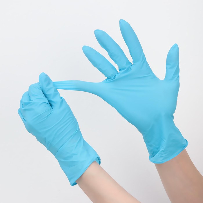 Перчатки хозяйственные нитриловые неопудренные Доляна, размер L, повышенной прочности, 4 гр, 100 шт/уп, цена за 1 перчатку, цвет голубой