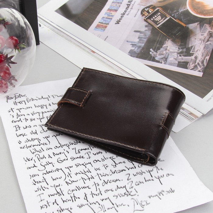 Портмоне на кнопке, 1 отдел, отдел для монет, коричневый глянцевый