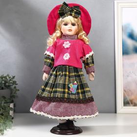 Кукла коллекционная керамика 'Блондинка с кудрями, розовая шляпка и свитер' 40 см Ош