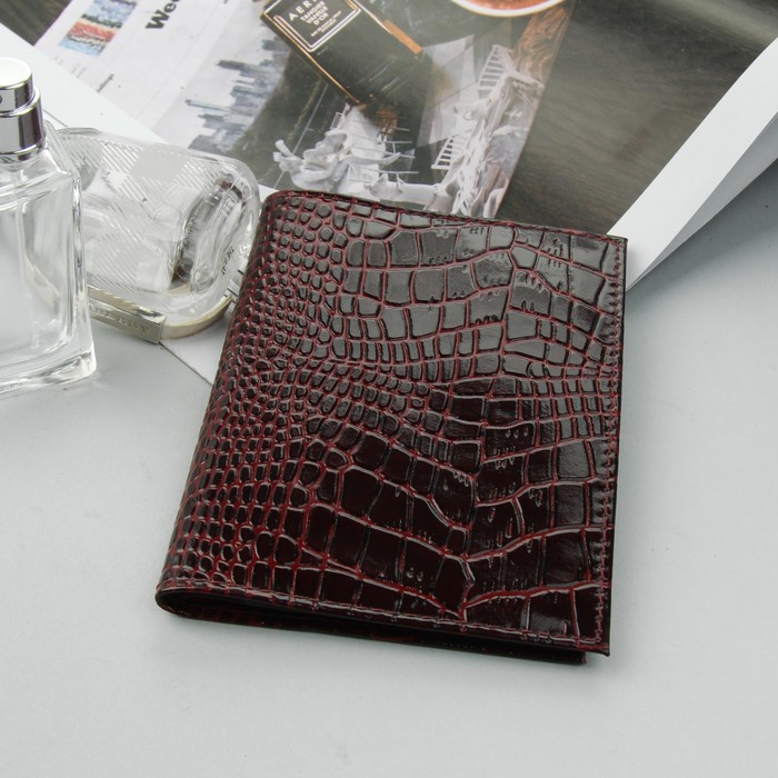 Обложка для автодокументов, бордовый крокодил