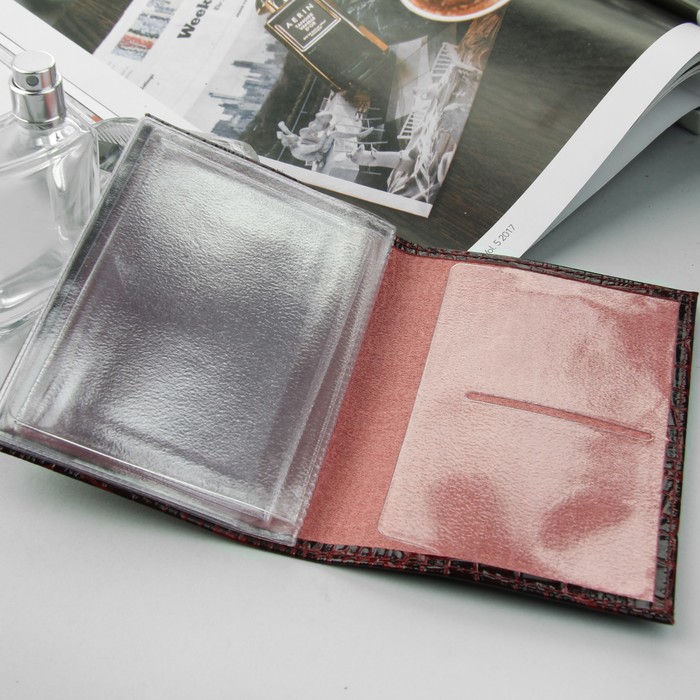 Обложка для автодокументов, бордовый крокодил