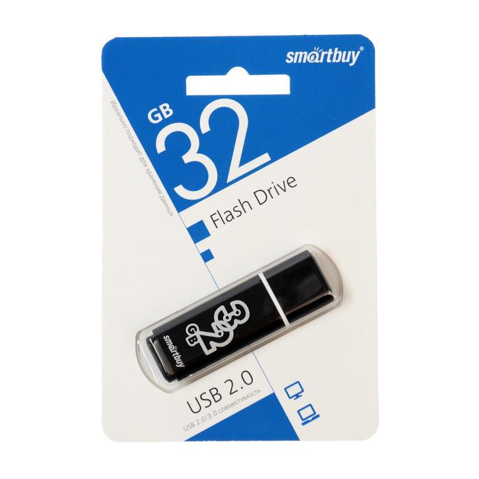 

Флешка Smartbuy Glossy series, 32 Гб, USB2.0, чт до 25 Мб/с, зап до 15 Мб/с, черная
