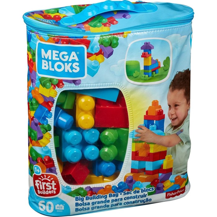 Конструктор 60 деталей Mega Bloks First Builders, цвет голубой