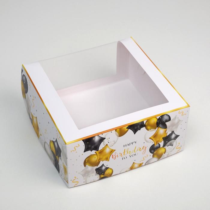 коробка для торта с окном краски 23 х 23 х 11 см Коробка для торта с окном, кондитерская упаковка «Happy Birthday» 23 х 23 х 11 см
