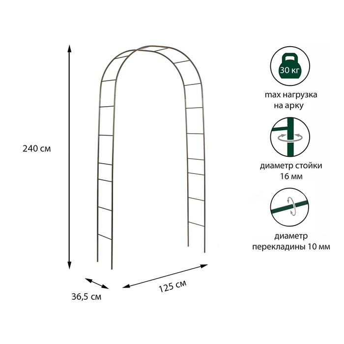 Арка садовая, разборная, 240 × 125 × 36.5 см, металл, бронзовая арка садовая разборная 240 × 125 × 36 5 см металл зелёная волна
