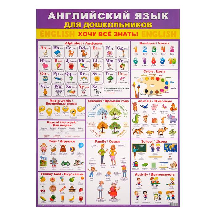 Плакат Английский язык для дошкольников фиолетовый фон, А2 английский язык для дошкольников фгос