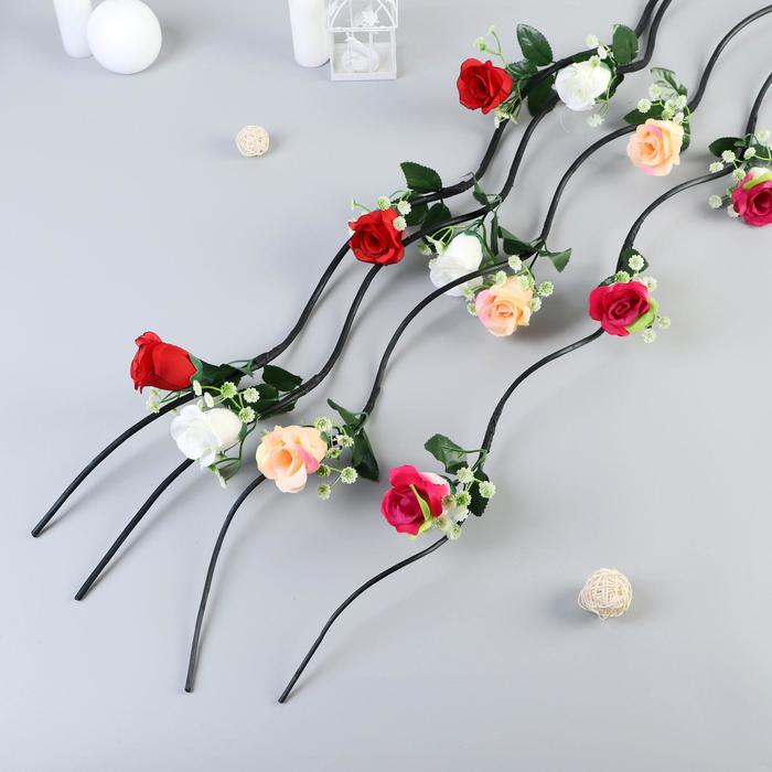 Декор тинги Роза с полевыми цветочками 150 см (фасовка 5 шт, цена за 1шт) микс