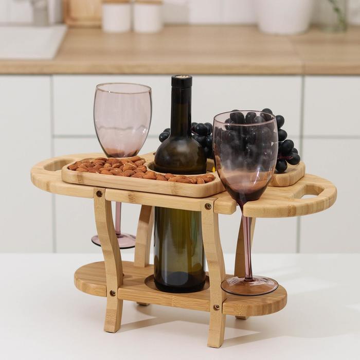 Столик-поднос для вина с менажницей Катунь, 45×20×23,5 см, бамбук