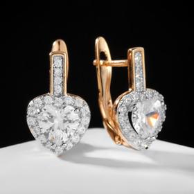 

Серьги со стразами "Сердце" вальс, цвет белый в розовом золоте