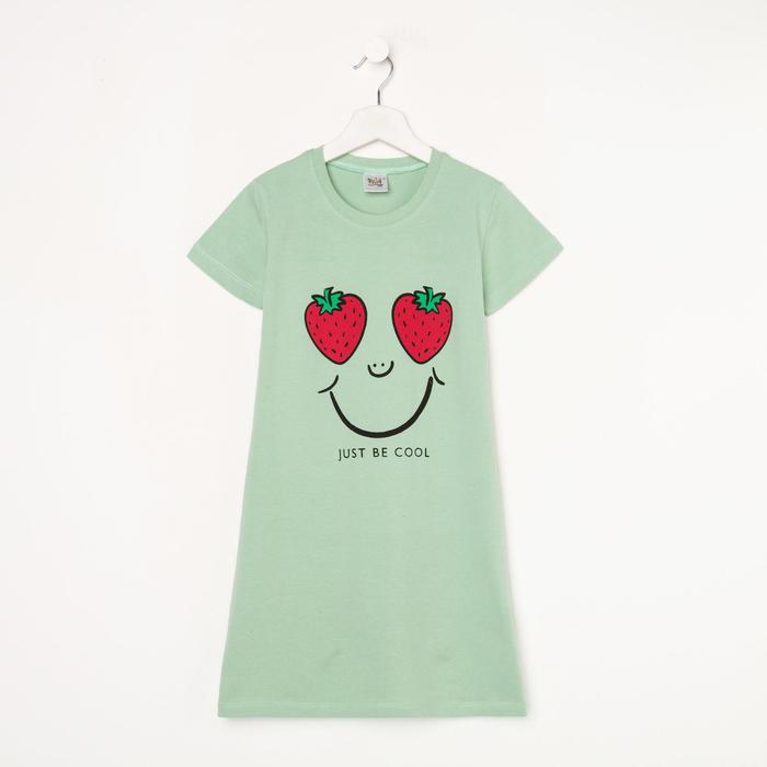 Сорочка для девочки, цвет зелёный/клубника, рост 98-104 см