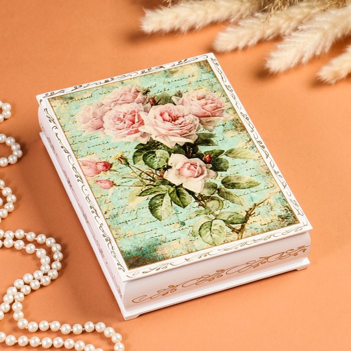 шкатулка ветка розы белая 16×22 см лаковая миниатюра Шкатулка «Ветка розы», белая, 16×22 см, лаковая миниатюра