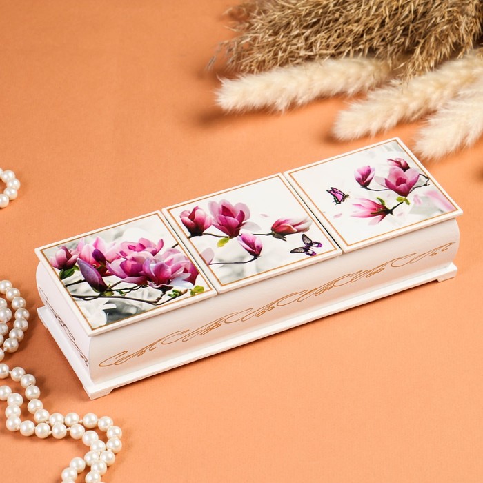 Шкатулка тройная, белая, лаковая миниатюра шкатулка авторская лаковая миниатюра сплетницы 11х15 см