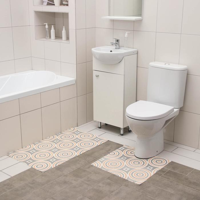 фото Набор ковриков для ванны и туалета вилина «круги», 2 шт: 50×52, 50×85 см