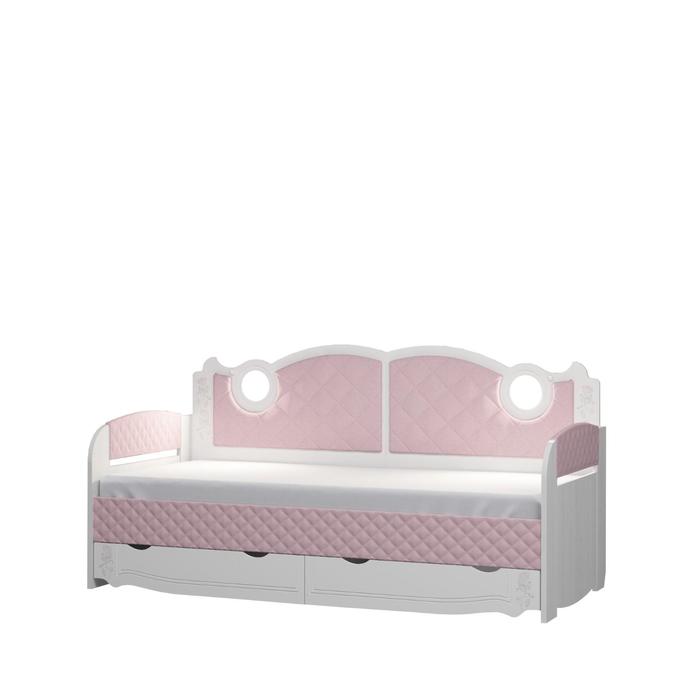 Кровать-тахта с подсветкой «Розалия №900.4», 2000 × 900 мм, цвет лиственница белая/розовый стол туалетный с подсветкой розалия 12 744 × 516 × 1450 мм цвет лиственница белая
