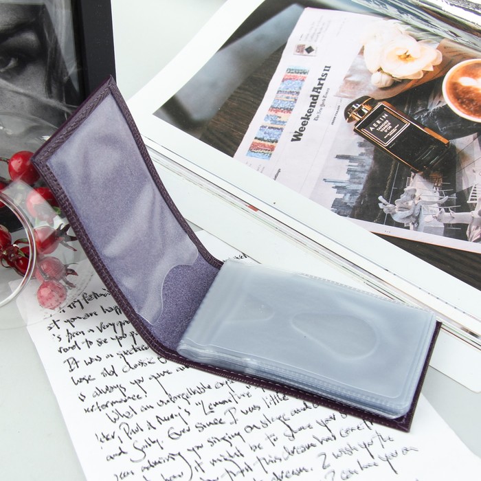 Визитница, 1 ряд, 18 листов, игуана, цвет фиолетовый