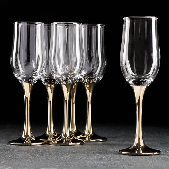 Набор бокалов для шампанского «Венеция», 190 мл, 6 шт, цвет золотой