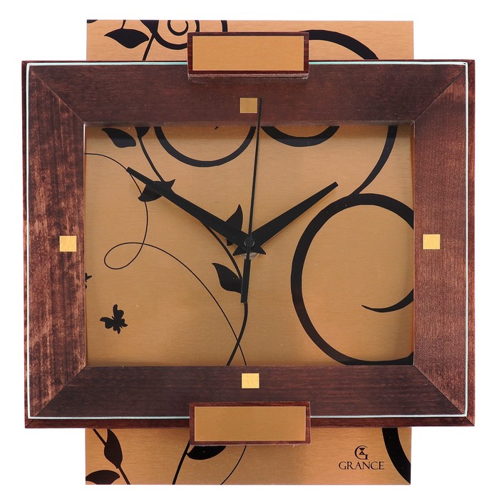 Часы настенные деревянные застекленные "Grance", золотые абстракции