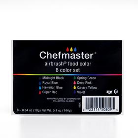 

Краски сияющие набор Airbrush Chefmaster, 8 цветов по 20 гр. 3088