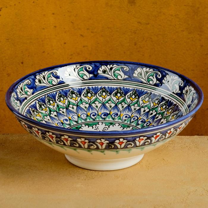 Супница Риштанская Керамика Цветы, 25 см, синяя тортовница риштанская керамика цветы 31 см синяя