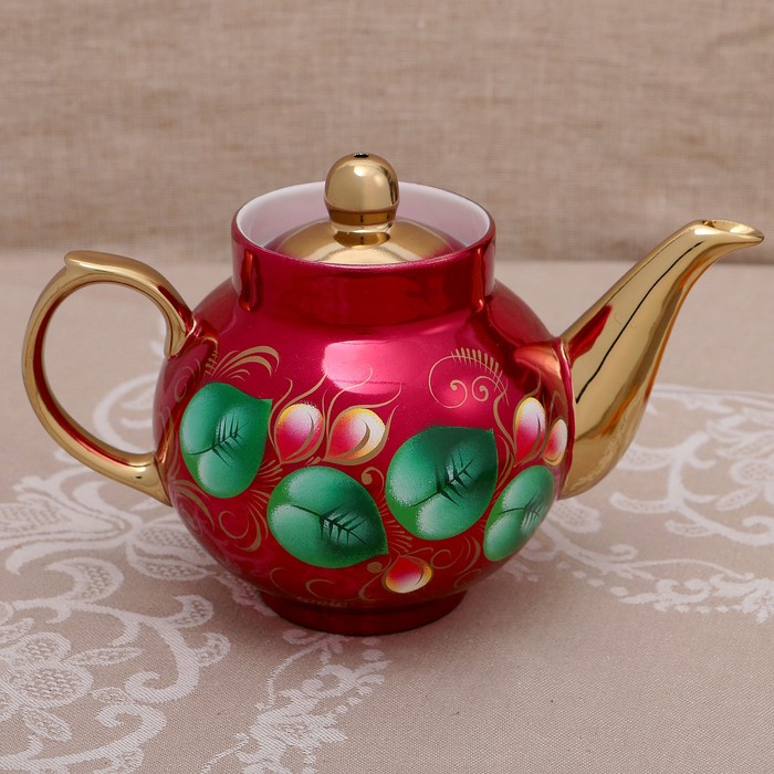 Набор «Жостово на красном», рюмка, 3 предмета, самовар 3 л, заварочный чайник 0,7 л, поднос