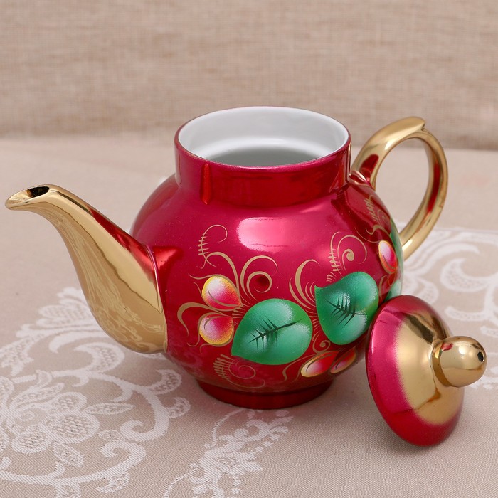 Набор «Жостово на красном», рюмка, 3 предмета, самовар 3 л, заварочный чайник 0,7 л, поднос