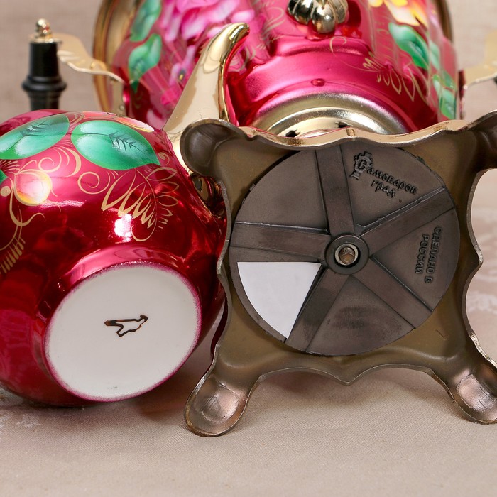 Набор «Жостово на красном», рюмка, 3 предмета, самовар 3 л, заварочный чайник 0,7 л, поднос