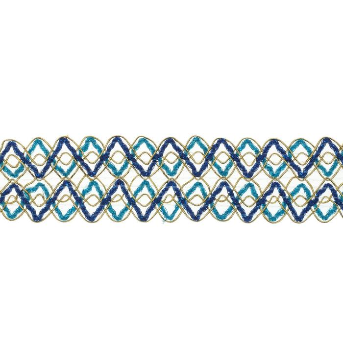 Тесьма «Зигзаг», ширина 3,5 см., в рулоне 25 м., сине-голубо-золотая