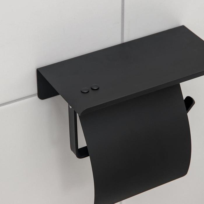 Держатель для туалетной бумаги с полочкой, 18×10,3×14 см, цвет чёрный