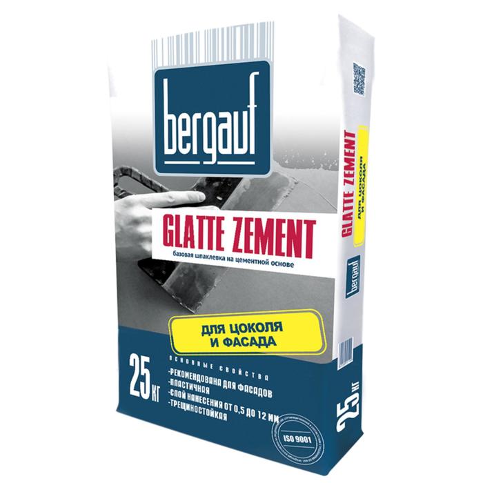 Шпаклевка цементная BERGAUF Glatte Zement, серая, 25кг шпаклевка цементная bergauf glatte zement серая 25кг